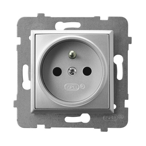 GNIAZDO POJEDYNCZE Z UZIEMIENIEM 2P+Z ZACISKI ŚRUBOWE 16A 250V IP20 SREBRNY ARIA - GP-1UZ/m/18 - OSPEL