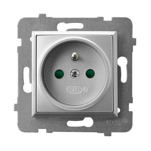 GNIAZDO POJEDYNCZE Z UZIEMIENIEM 2P+Z Z PRZESŁONAMI ZACISKI ŚRUBOWE 16A 250V IP20 SREBRNY ARIA - GP-1UZP/m/18 - OSPEL