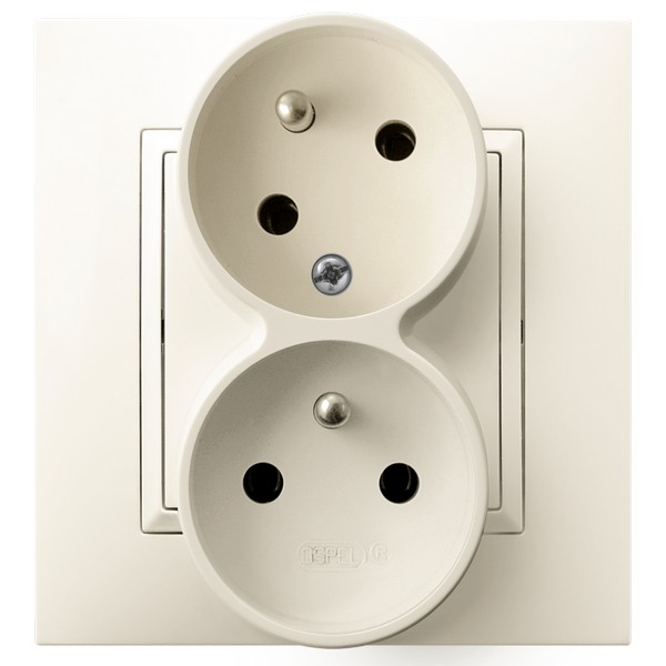 GNIAZDO PODWÓJNE Z UZIEMIENIEM Z FUNKCJĄ NIEZAMIENNOŚCI FAZ ECRU ARIA. - GP-2UC/27 - OSPEL