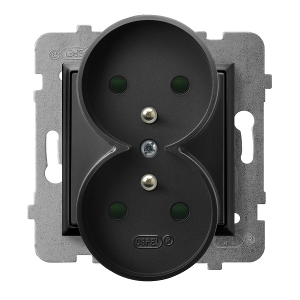 GNIAZDO PODWÓJNE Z UZIEMIENIEM 2X2P+Z Z PRZESŁONAMI ZACISKI ŚRUBOWE 16A 250V IP20 CZARNY METALIK ARIA - GP-2URZP/m/33 - OSPEL