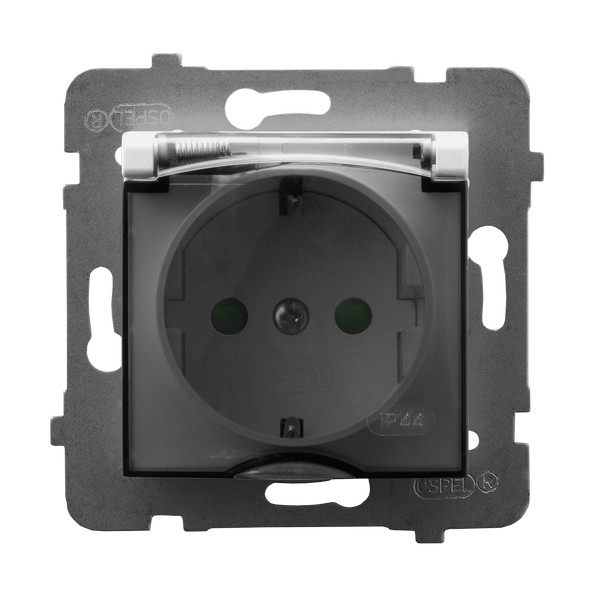 Gniazdo bryzgoszczelne z uziemieniem schuko IP-44 wieczko przezroczyste z przesłonami torów prądowych BIAŁY ARIA - GPH-1USP/m/00/d - OSPEL