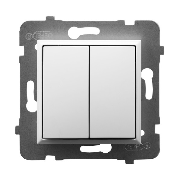 ŁĄCZNIK PODWÓJNY SCHODOWY ZACISKI AUTOMATYCZNE 10AX 250V IP20 BIAŁY ARIA - ŁP-10U/m/00 - OSPEL