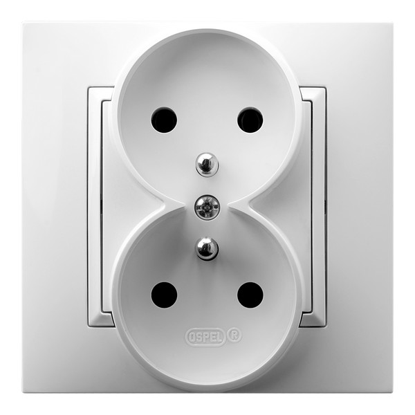 GNIAZDO PODWÓJNE Z UZIEMIENIEM 2X2P+Z ZACISKI ŚRUBOWE KOMPLETNE 16A 250V IP20 BIAŁY ARIA - GP-2UZ/00 - OSPEL