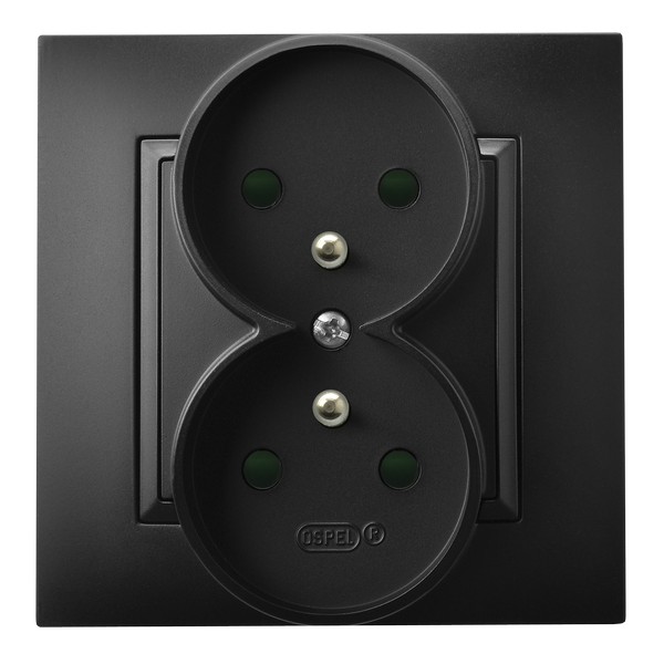 GNIAZDO PODWÓJNE Z UZIEMIENIEM 2X2P+Z Z PRZESŁONAMI ZACISKI ŚRUBOWE KOMPLETNE 16A 250V IP20 ECZARNY METALIK ARIA - GP-2UZP/33 - OSPEL