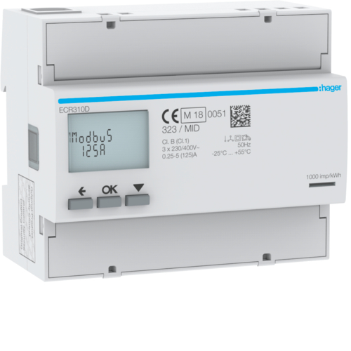 Licznik energii elektrycznej 3-fazowy, 125A 6M, Modbus, MID agardio.measure. - ECR310D - HAGER - BERKER