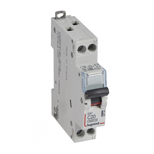 WYŁĄCZNIK NADPRĄDOWY C 20A 1-POLOWY Z TOREM NEUTRALNYM CHARAKTERYSTYKA C SERII DX3 S 301N - 407743 - LEGRAND
