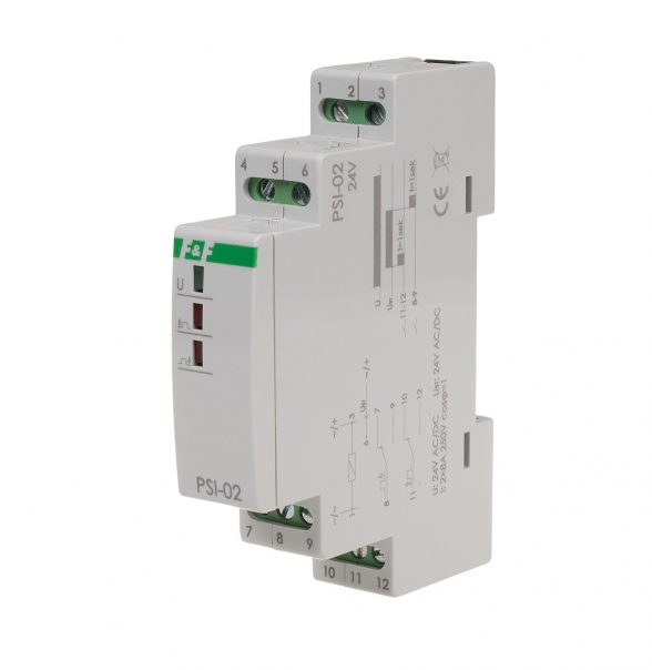 Przetwornik sygnału "ciągły na impuls" PSI-02 24V,montaz na szynie DIN - PSI-02-24V - F&F
