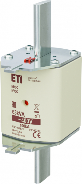 WKŁADKA TOPIKOWA NH - TRANSFORMATOROWA NH3C GTR 91A/400V 63KVA - 004115399 - ETI