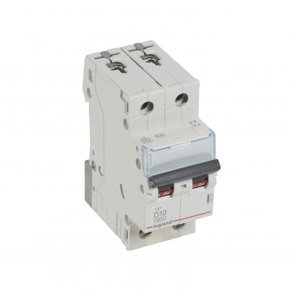 WYŁĄCZNIK NADPRĄDOWY D 10A 2-POLOWY CHARAKTERYSTYKA D SERII TX3 S 302 - 403736 - LEGRAND