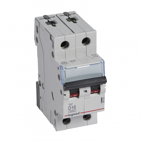 WYŁĄCZNIK NADPRĄDOWY D 16A 2-POLOWY CHARAKTERYSTYKA D SERII TX3 S 302 - 403738 - LEGRAND