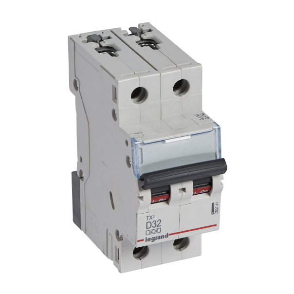 WYŁĄCZNIK NADPRĄDOWY D 32A 2-POLOWY CHARAKTERYSTYKA D SERII TX3 S 302 - 403741 - LEGRAND