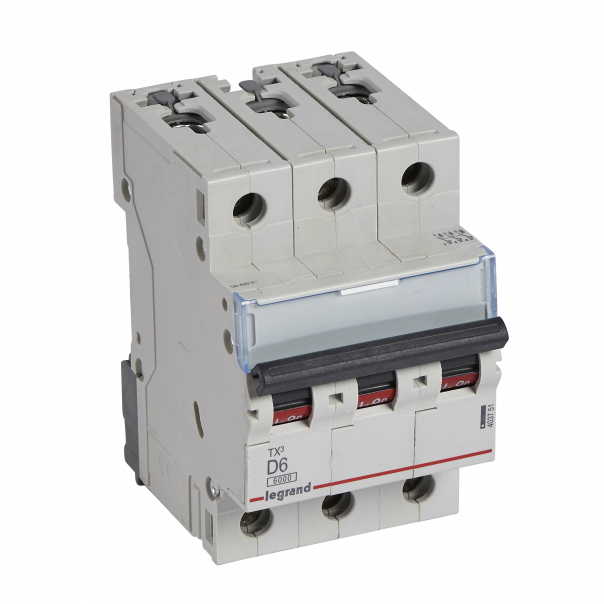 WYŁĄCZNIK NADPRĄDOWY D 6A 3-POLOWY CHARAKTERYSTYKA D SERII TX3 S 303 - 403751 - LEGRAND
