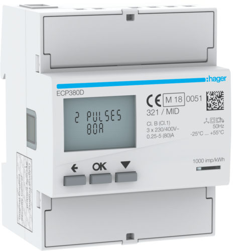Licznik energii elektrycznej 3-fazowy, 80A 4M, wyjście imp., MID agardio.measure. - ECP380D - HAGER