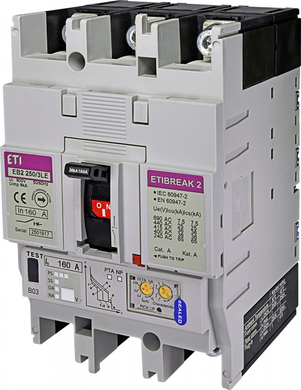 WYŁĄCZNIK MOCY 3P, 36KA, WYZW. ELEKTRONICZNY EB2 250/3LE 160A 3P - 004671353 - ETI