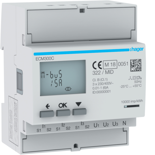 Licznik energii elektrycznej 3-fazowy, przekł. 1-5A 4M, M-bus, MID agardio.measure. - ECM300C - HAGER