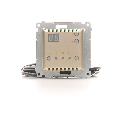 Regulator temperatury z wyświetlaczem z czujnikiem zewnętrznym (moduł) 16(2) A, 230V~; złoty mat  *W komplecie czujnik zewnętrzny (sonda) - DTRNSZ.01/44 - KONTAKT SIMON