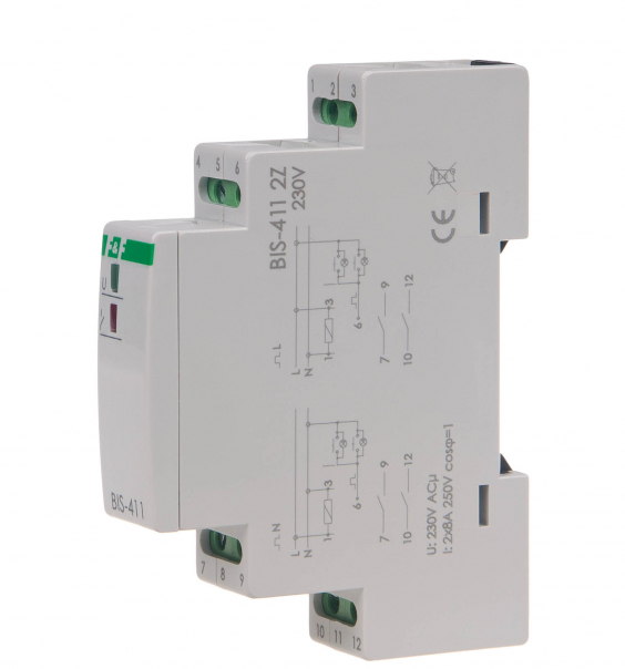 Przekaźnik bistabilny 230V 2Z BIS-411 2Z, montaż na szynie DIN - BIS-411-2Z - F&F