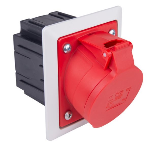GNIAZDO TABLICOWE Z PUSZKĄ I RAMKA TWIST 16A 4P 400V 80X97MM CZERWONY KOŁNIERZ JASNO SZARY - 414-6pkr - PCE