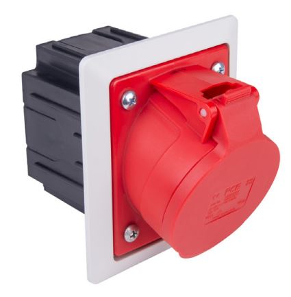GNIAZDO TABLICOWE Z PUSZKĄ I RAMKA 16A 5P 400V 80X97MM CZERWONY KOŁNIERZ JASNO SZARY TWIST - 415-6pkr - PCE