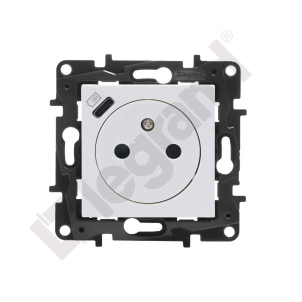 GNIAZDO POJEDYNCZE Z UZIEMIENIEM 2P+Z Z PRZESŁONAMI ZACISKI AUTOMATYCZNE Z USB TYPU C UMIESZCZONYM W PLAKIETCE NILOE STEP - 863138 - LEGRAND