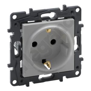 GNIAZDO POJEDYNCZE Z UZIEMIENIEM 2P+Z SCHUKO Z PRZESŁONĄ ZACISKI AUTOMATYCZNE 16A 230V ALUMINIUM NILOE STEP - 863320 - LEGRAND