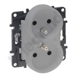 GNIAZDO PODWÓJNE Z UZIEMIENIEM 2X2P+Z Z PRZESŁONĄ ZACISKI ŚRUBOWE 16A 230V ALUMINIUM NILOE STEP - 863334 - LEGRAND
