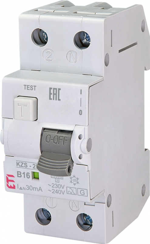 WYŁĄCZNIK RÓŻNICOWOPRĄDOWY Z ZABEZPIECZENIEM NADPRĄDOWYM KZS-2M A G/KV B16/0.03 - 002174104 - ETI