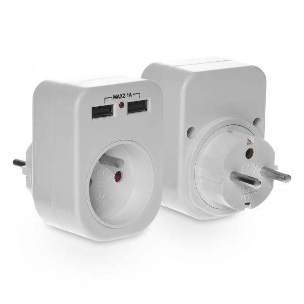 Gniazdo z uziemieniem 1P+Z, 10A, 250V~, 2xUSB 2.1A - R-1USB - PLASTROL