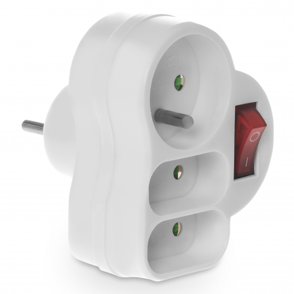 Rozgałeznik wtyczkowy z wyłacznikiem, 1 szt. 2P+Z, 2 szt. 2P - płaskie, 230 V / 50 Hz, 3680 W - R-12WS - PLASTROL