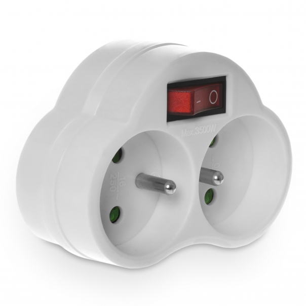 Rozgałeznik podwójny z wyłacznikiem, 2x2P+Z, 16A, 230V - R-270WS - PLASTROL