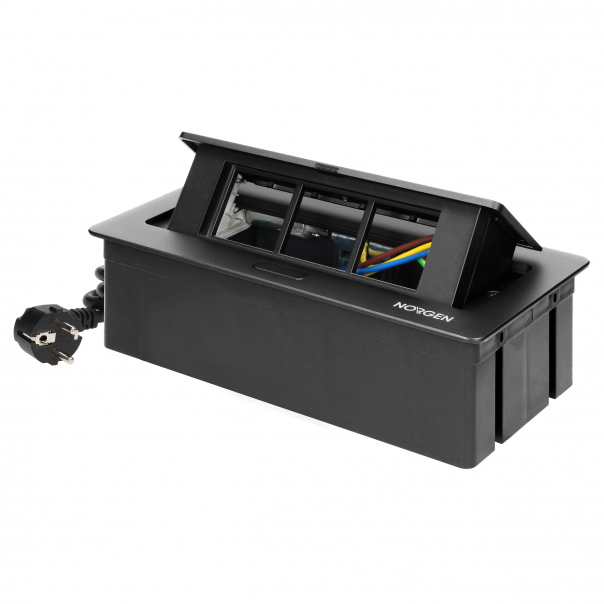 NOEN Kaseta meblowa wpuszczana w blat ze zintegrowaną ramką PCV na gniazda modułowe 3 x 45x45mm lub 6 x 22,5x45mm, przewód 1,5m, czarne - OR-GM-9010/B - ORNO