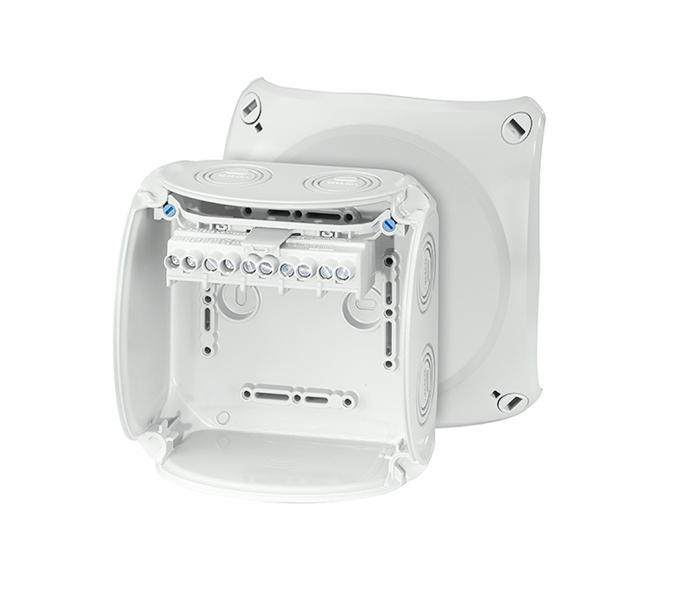 Puszka do inst. zewn., szara, IP 66/IP 67, 130x130x77, z zac. 5-bieg., 6 mm2, Cu, KF 0606 G. - 62000055 - HENSEL