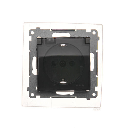 Gniazdo Schuko do wersji IP44 z przesłonami z uszczelką ramki (moduł) 16A, 250V~, zaciski śrubowe, klapka transparentna; antracyt - DGSZ1BZ.01/48A - KONTAKT SIMON