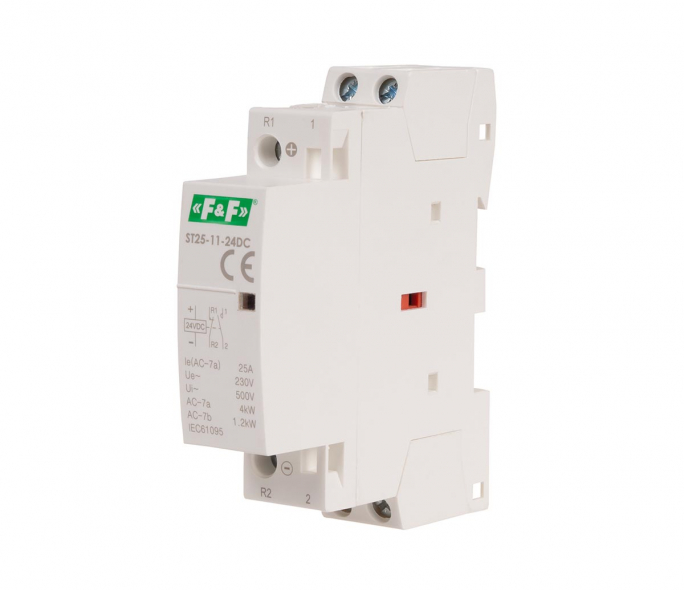 Stycznik modułowy, montaż na szynie, styki 1×NO+1×NC, 25A, 24V DC - ST25-11-24DC - F&F