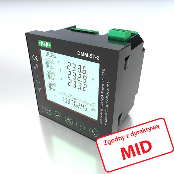 Multimetr panelowy z komunikacją Modbus RTU MID - DMM-5T-2 - F&F