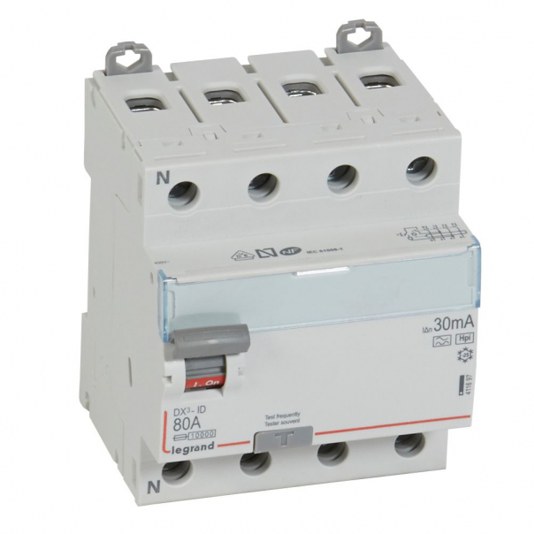 WYŁĄCZNIK RÓŻNICOWY 80A 30MA 4-POLOWY TYP HPI SERII DX3 P304 - 411697 - LEGRAND