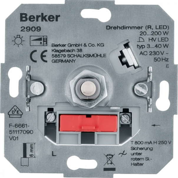 ŚCIEMNIACZ OBROTOWY OBCIĄŻENIE R 20-200W LED 3-40W ONE.PLATFORM - 2909 - HAGER - BERKER