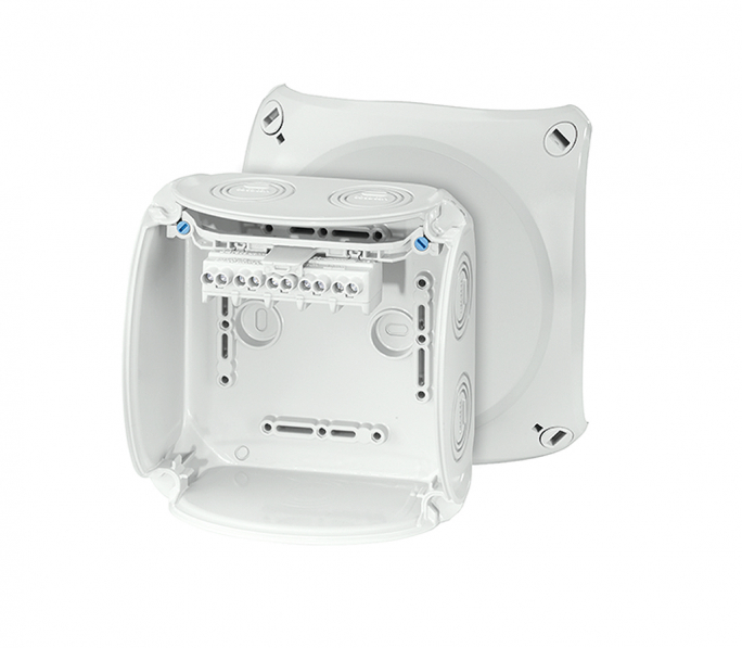 Puszka do inst. zewn., szara, IP 66/IP 67, 130x130x77, z zac. 5-bieg., 4 mm2, Cu, KF 0604 G - 62000053 - HENSEL