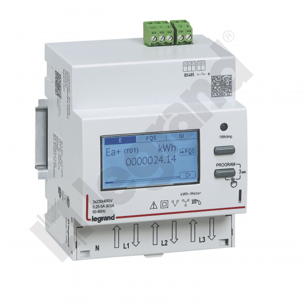 LICZNIK ENERGII POMIAR BEZPOŚREDNI 3 FAZOWY 63 A Z WYJŚCIEM RS485, 2 TARYFY - 412093 - LEGRAND