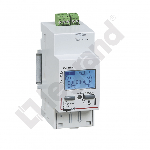 LICZNIK ENERGII POMIAR BEZPOŚREDNI 1 FAZOWY 63 A Z WYJŚCIEM RS485, 2 TARYFY - 412083 - LEGRAND