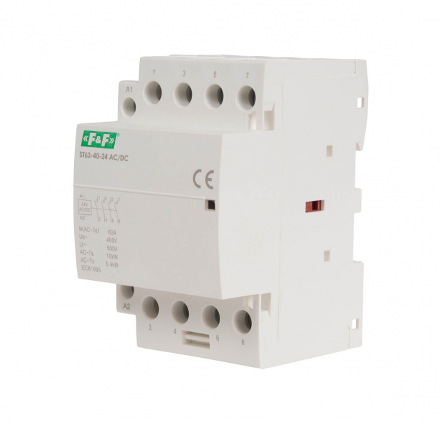 Stycznik modułowy, montaż na szynie, styki 4xNO, 63A, 24V DC - ST63-40-24ACDC - F&F