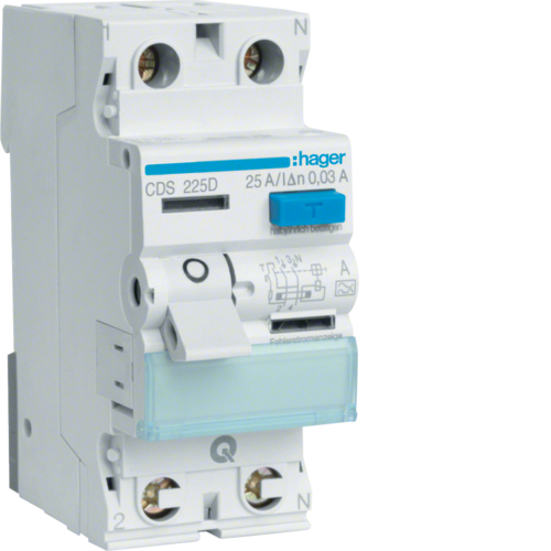 RCCB Wyłącznik różnicowoprądowy 1P+N 25A/30mA Typ A QuickConnect - CDS225D - HAGER