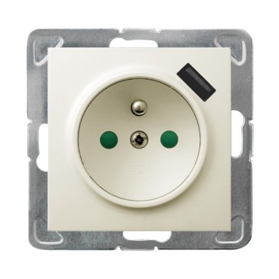 GNIAZDO POJEDYNCZE Z UZIEMIENIEM 2P+Z Z PRZESŁONAMI Z USB ZACISKI AUTOMATYCZNE 16A/230 USB 5V/2.1A IP20 ECRU IMPRESJA - GP-1YZPUSB/m/27 - OSPEL