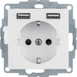 Gniazdo SCHUKO z gniazdem ładowania USB 2,4 A; samozaciski; biały połysk, B.x - 48038989 - HAGER