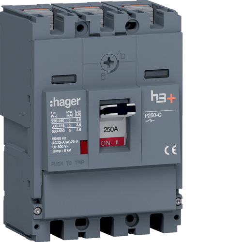 MCCB Rozłącznik mocy h3+ P250 3P 250A. - HCT250AR - HAGER