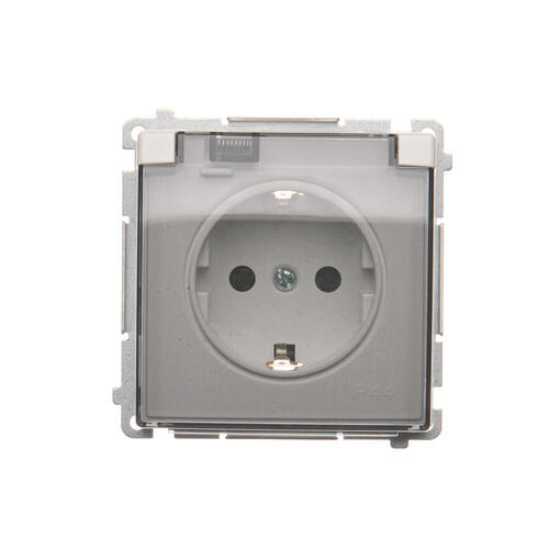 Gniazdo wtyczkowe Schuko do wersji IP44 z przesłonami (moduł) 16A, 250V~,zaciski śrubowe;  klapka transparentna; biały - BMGSZ1BZ.01/11A - KONTAKT SIMON