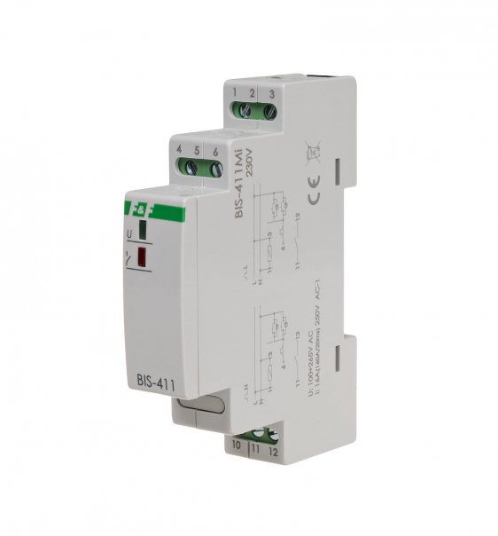 Przekaźnik bistabilny z pamięcią, montaż na szynie DIN, 230V, z przekaźnikiem inrush 160A/20ms - BIS-411M-LED - F&F