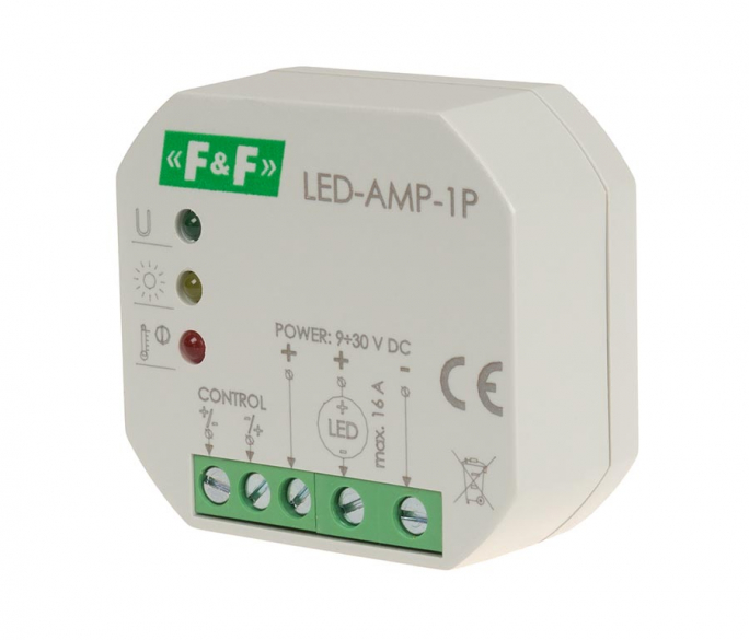 Wzmacniacz sygnału zasilającego do oświetlenia LED do puszki podtynkowej - LED-AMP-1P - F&F
