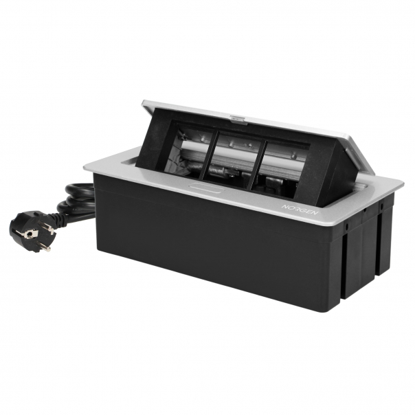 NOEN Kaseta meblowa wpuszczana w blat ze zintegrowaną ramką PCV na gniazda modułowe 3 x 45x45mm lub 6 x 22,5x45mm, przewód 1,5m, srebrne - OR-GM-9010/G - ORNO