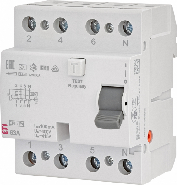 WYŁĄCZNIK RÓŻNICOWOPRĄDOWY EFI-P4 A 63/0.1 - 002061523 - ETI